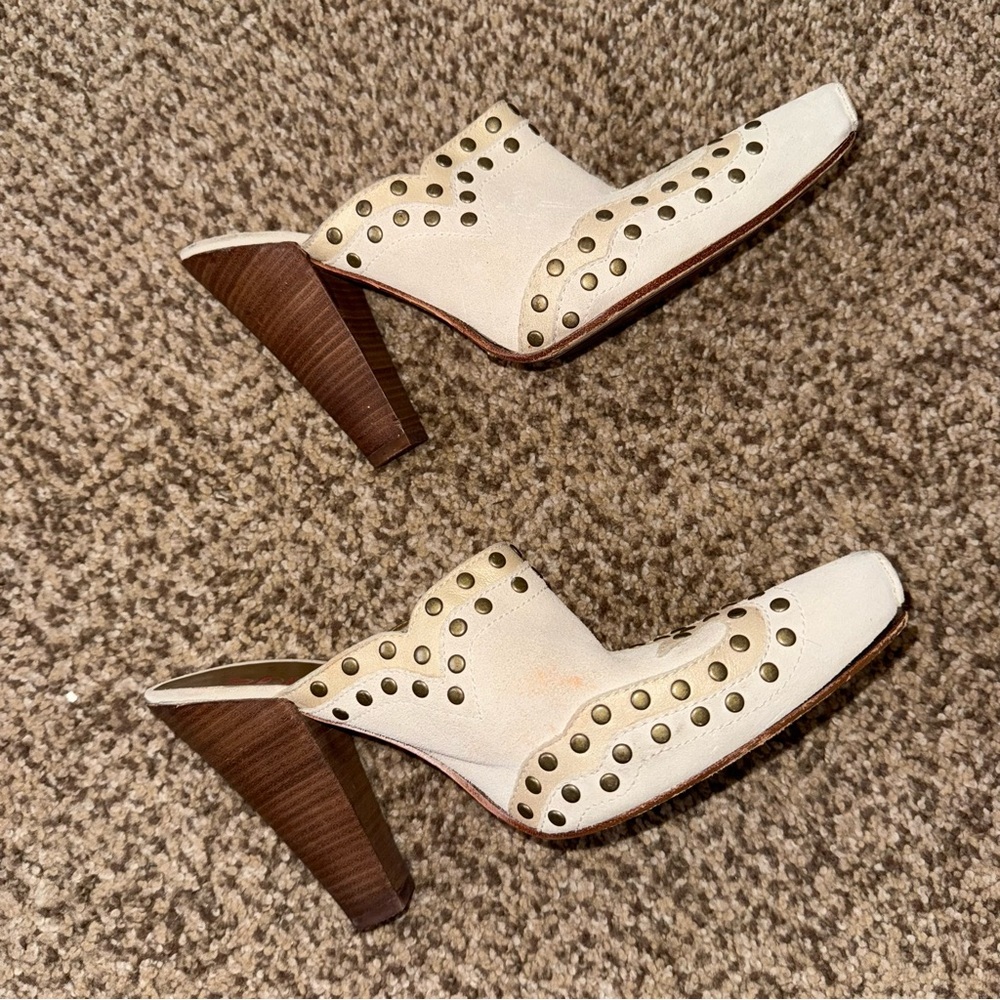 Western White Studded Women's Mules